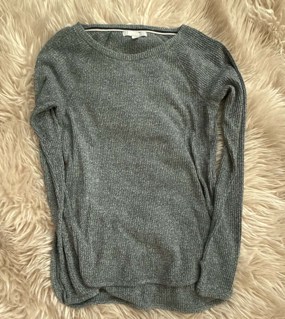 Zella Women's Gray Ribbed Knit Long Sleeve Athletic Pullover Shirt Size XS